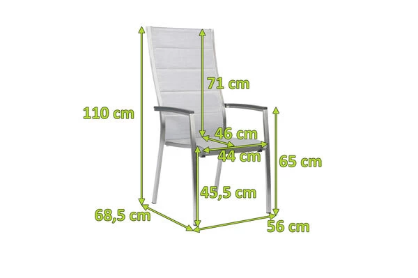 STERN Cardiff Stapelsessel, Silber Gepolstert, Edelstahl/Textil/Aluminiumarmlehnen, 68,5x56x110 Cm, Stapelbar 7 STERN Cardiff Stapelsessel, Silber Gepolstert, Edelstahl/Textil/Aluminiumarmlehnen, 68,5x56x110 Cm, Stapelbar – Bild 5