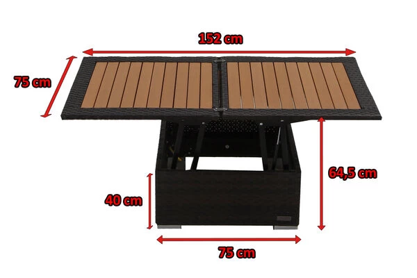 OUTFLEXX Loungetisch Höhenverstellbar, Braun, Polyrattan, 75/152x75x40/64,5cm 7 OUTFLEXX Loungetisch Höhenverstellbar, Braun, Polyrattan, 75/152x75x40/64,5cm – Bild 5