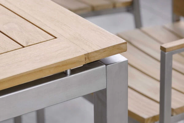 STERN Cardiff Esstischgarnitur, Silber/silbergrau, Edelstahl/Textilen/FSC-Teakholz, 162/220 X 90 Cm, 6 Multipos, Butterfly-Auszug 8 STERN Cardiff Esstischgarnitur, Silber/silbergrau, Edelstahl/Textilen/FSC-Teakholz, 162/220 X 90 Cm, 6 Multipos, Butterfly-Auszug – Bild 6