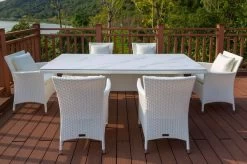 OUTFLEXX Dining Set, Weiß, Polyrattan, Tisch 200x95cm, Spraystone, 6mm, 6 Sessel -Warmer Garten 7 20670.jpg